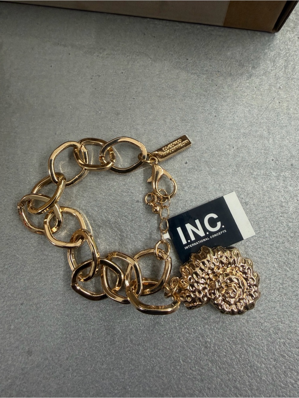 INC International Concepts Gold Chunky Chain Bracelet with Floral Medallion